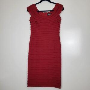 Adrianna Papell Red Horizontal Pleated Form Fitted Dress Size 4